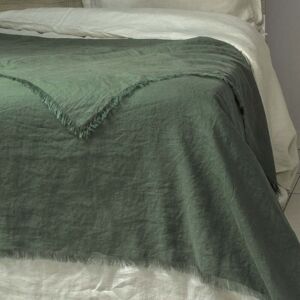 Febronie Jete de lit grand modele lin lave 180x260 vert sauge