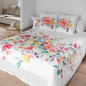 Carre Blanc Housse de couette percale de coton e fleurs blanc 260x240