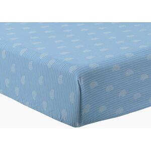 Carre Blanc Drap housse pur coton lave imprime bleu 160 x 200 cm