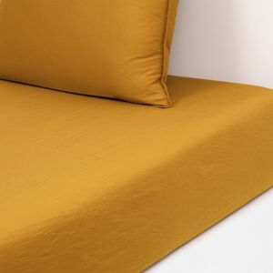 Olivier Desforges Drap housse en satin de coton lave jaune 160 x 200 cm