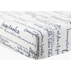 Carre Blanc Drap housse percale de coton imprime bleu 140 x 200 cm