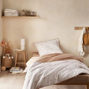 A demain Parure de lit imprimee en satin de coton beige 140x200