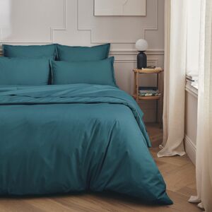 Essix Parure de lit en percale de coton bleu emeraude 260x240