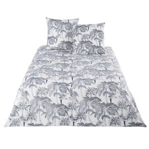 Maisons du Monde Parure de lit en coton bio beige imprimé palmiers gris anthracite 240x260