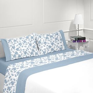 Linandelle Parure de couette flanelle en coton bleu 220x240 cm