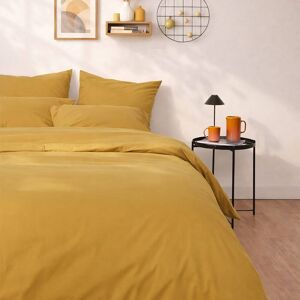 A demain Parure de lit en percale de coton bio jaune ocre 240x220 - Publicité A demain Parure de lit en percale de coton bio jaune ocre 240x220 - Publicité