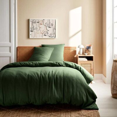 sweeek Parure de lit gaze de coton kaki 240x220cm - Publicité sweeek Parure de lit gaze de coton kaki 240x220cm - Publicité