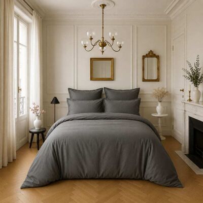 Baton Rouge Housse de couette satin de coton gris fonce 260x240 cm - Publicité Baton Rouge Housse de couette satin de coton gris fonce 260x240 cm - Publicité