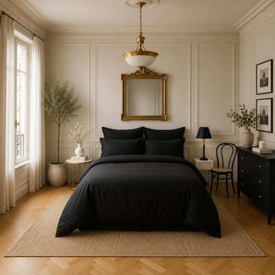 Baton Rouge Housse de couette satin de coton noir opaque 260x240 cm - Publicité Baton Rouge Housse de couette satin de coton noir opaque 260x240 cm - Publicité