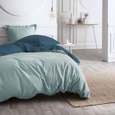 Today Parure de lit 2 personnes bicolore coton 260x240cm bleu - Publicité Today Parure de lit 2 personnes bicolore coton 260x240cm bleu - Publicité
