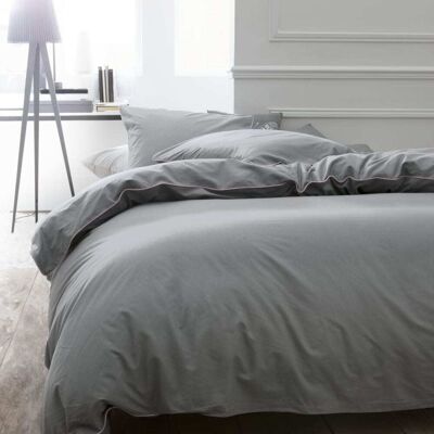 Today Parure de lit 2 personnes uni coton avec piping 240x220cm gris - Publicité Today Parure de lit 2 personnes uni coton avec piping 240x220cm gris - Publicité