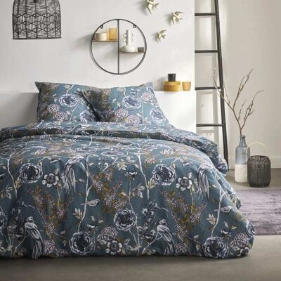 Today Parure de lit imprimé floral coton 200x200cm bleu - Publicité Today Parure de lit imprimé floral coton 200x200cm bleu - Publicité