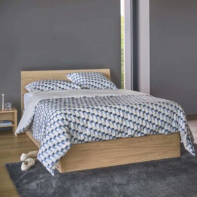 CAMIF Parure de lit en coton bio blanche à motifs bleu et gris 240 x 220 cm - Publicité CAMIF Parure de lit en coton bio blanche à motifs bleu et gris 240 x 220 cm - Publicité