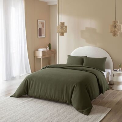 Terre de Nuit Parure de lit flanelle uni 260x240 kaki - Publicité Terre de Nuit Parure de lit flanelle uni 260x240 kaki - Publicité
