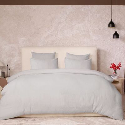 Home collection Parure housse de couette gaze de coton gris glacier 240x220 cm - Publicité Home collection Parure housse de couette gaze de coton gris glacier 240x220 cm - Publicité