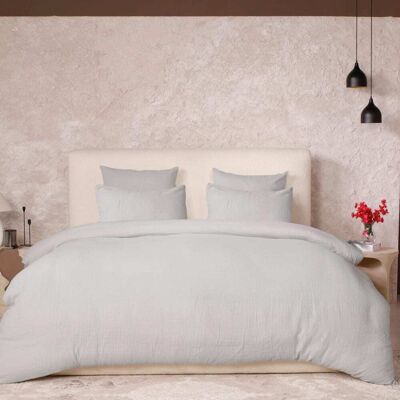 Home collection Parure housse de couette gaze de coton gris glacier 260x240 cm - Publicité Home collection Parure housse de couette gaze de coton gris glacier 260x240 cm - Publicité