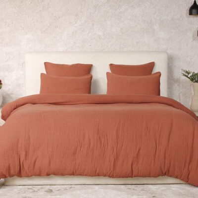 Home collection Parure housse de couette gaze de coton orange safran 240x220 cm - Publicité Home collection Parure housse de couette gaze de coton orange safran 240x220 cm - Publicité