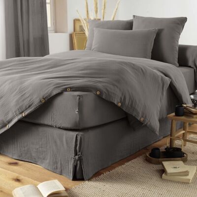 Terre de Nuit Housse de couette double gaze de coton anthracite 200x200 - Publicité Terre de Nuit Housse de couette double gaze de coton anthracite 200x200 - Publicité
