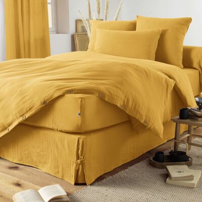 Terre de Nuit Housse de couette double gaze de coton jaune 260x240 - Publicité Terre de Nuit Housse de couette double gaze de coton jaune 260x240 - Publicité