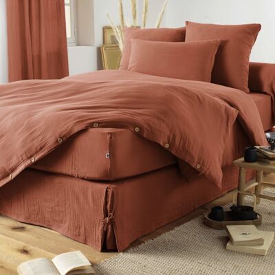 Terre de Nuit - Double gaze cotton - orange terracotta - 240x220 cm - Housse de couette - Publicité Terre de Nuit - Double gaze cotton - orange terracotta - 240x220 cm - Housse de couette - Publicité