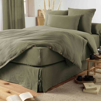 Terre de Nuit Housse de couette double gaze de coton kaki 240x220 cm - Publicité Terre de Nuit Housse de couette double gaze de coton kaki 240x220 cm - Publicité