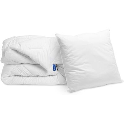 Bleu Câlin Pack couette très chaude 140x200cm + 1 oreiller moelleux - Publicité Bleu Câlin Pack couette très chaude 140x200cm + 1 oreiller moelleux - Publicité