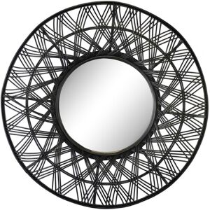 EMDE Miroir rond en rotin noir 80cm