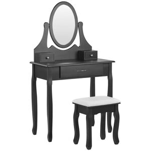 Beliani Coiffeuse avec miroir ovale 3 tiroirs et tabouret noir