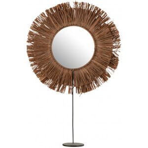 LANADECO Miroir rond dans cercle de coquillage et raphia marron sur pied H50cm