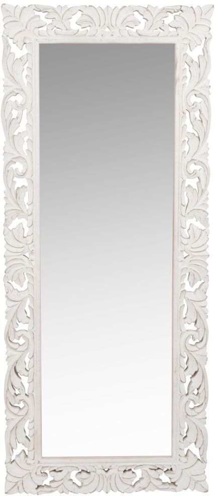 Maisons du Monde Miroir rectangulaire en bois de manguier sculpté blanc 54x130