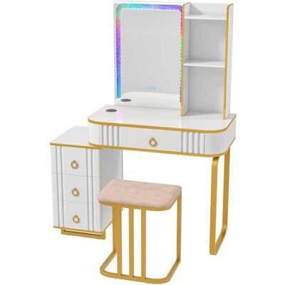 Giantex Coiffeuse avec miroir led, contemporaine, blanc, bois d'ingénierie - Publicité Giantex Coiffeuse avec miroir led, contemporaine, blanc, bois d'ingénierie - Publicité
