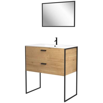 AURLANE Pack salle de bain avec miroir et vasque en céramique bois marron - Publicité AURLANE Pack salle de bain avec miroir et vasque en céramique bois marron - Publicité