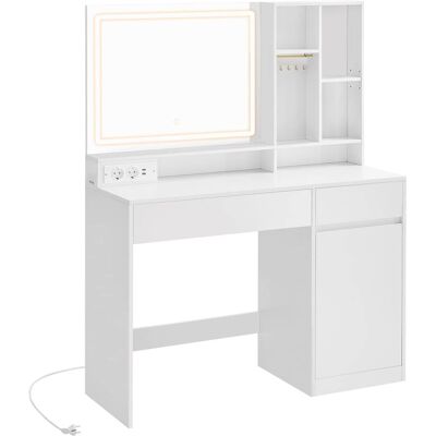 VASAGLE Coiffeuse avec miroir largeur avec tiroir multiprise 110 cm blanc - Publicité VASAGLE Coiffeuse avec miroir largeur avec tiroir multiprise 110 cm blanc - Publicité