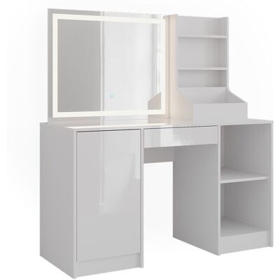Vicco Coiffeuse avec miroir led blanc/blanc brillant 128.2x76cm - Publicité Vicco Coiffeuse avec miroir led blanc/blanc brillant 128.2x76cm - Publicité