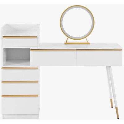 Urban Meuble Coiffeuse blanche plateau rétractableavec miroir LED - Publicité Urban Meuble Coiffeuse blanche plateau rétractableavec miroir LED - Publicité