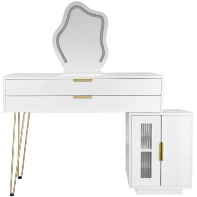 Urban Meuble Coiffeuse blanche avec miroir LED ondulé et meuble latéral modulable - Publicité Urban Meuble Coiffeuse blanche avec miroir LED ondulé et meuble latéral modulable - Publicité