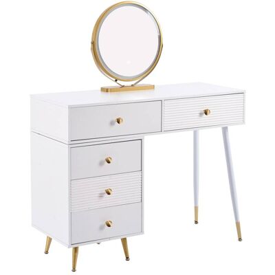 OKWISH Coiffeuse blanche avec miroir led et placard latéral 100x40x78 cm - Publicité OKWISH Coiffeuse blanche avec miroir led et placard latéral 100x40x78 cm - Publicité