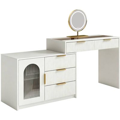 Urban Meuble Coiffeuse blanche moderne extensible avec plateau en verre, miroir led - Publicité Urban Meuble Coiffeuse blanche moderne extensible avec plateau en verre, miroir led - Publicité