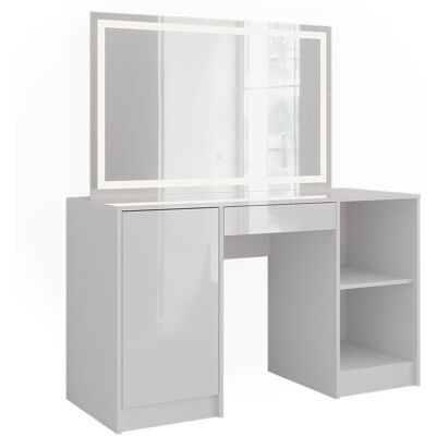 Vicco Coiffeuse avec miroir led blanc/blanc brillant 128.2x76cm - Publicité Vicco Coiffeuse avec miroir led blanc/blanc brillant 128.2x76cm - Publicité