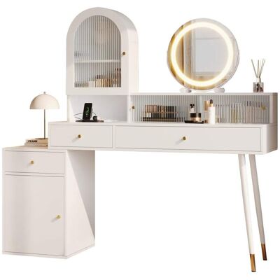 Urban Meuble Coiffeuse blanche extensible avec miroir led , prises usb et type c - Publicité Urban Meuble Coiffeuse blanche extensible avec miroir led , prises usb et type c - Publicité