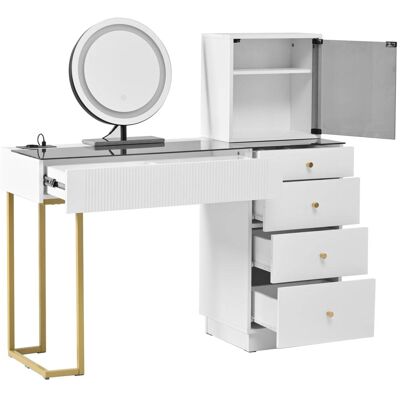 Hauss Spole Coiffeuse blanche en panneau de particules avec miroir led, 5 tiroirs - Publicité Hauss Spole Coiffeuse blanche en panneau de particules avec miroir led, 5 tiroirs - Publicité