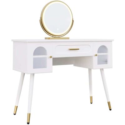 Hauss Spole Coiffeuse avec miroir led en panneau de particules blanc et doré - Publicité Hauss Spole Coiffeuse avec miroir led en panneau de particules blanc et doré - Publicité