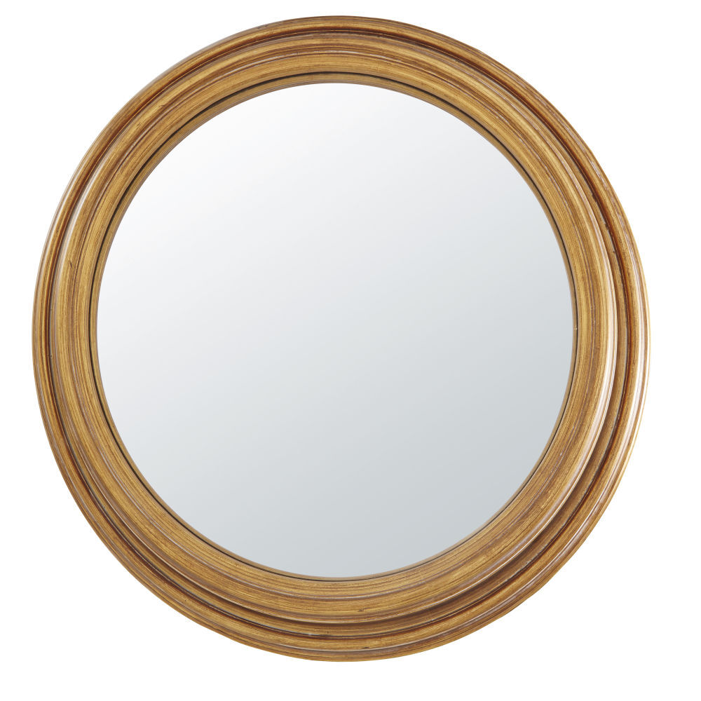 Maisons du Monde Miroir rond convexe en bois de paulownia en métal doré effet vieilli D88