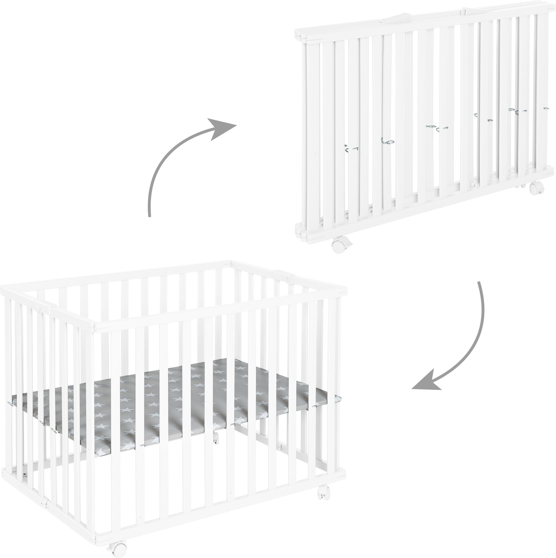 roba Parc bébé pliant 75x100 réglable avec roulettes en bois blanc