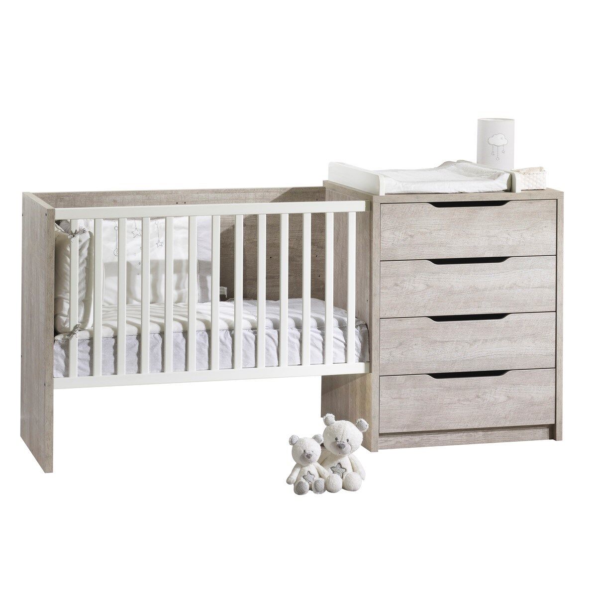 Sauthon Lit combiné 120x60 évolutif en bois blanc