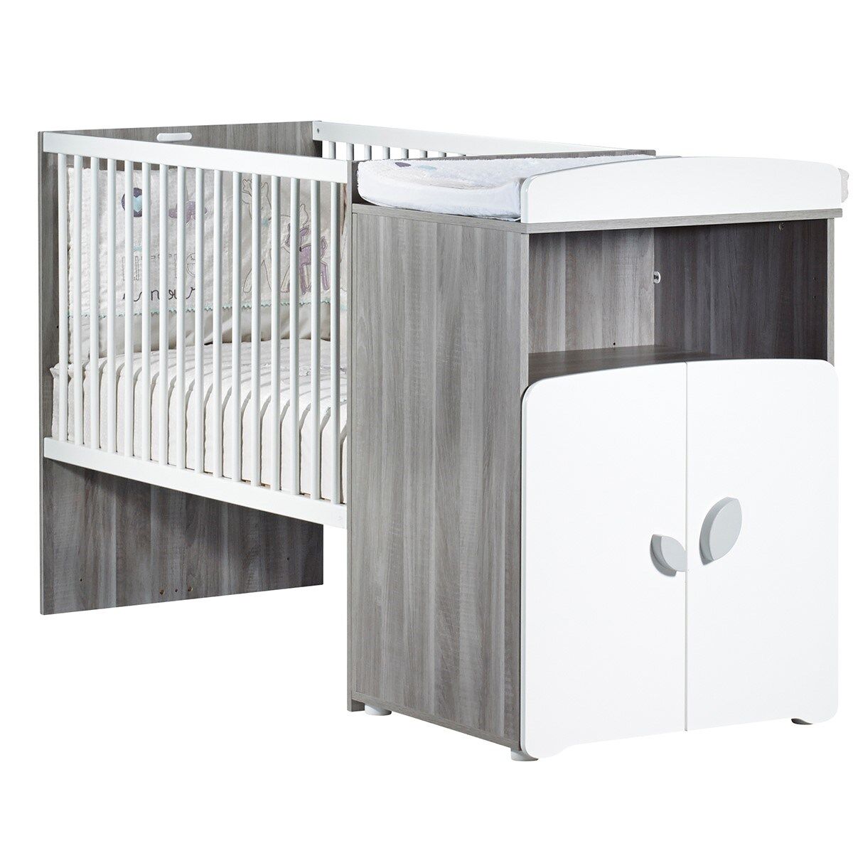 Baby Price Lit combiné évolutif 120x60 en 90x190 en bois gris