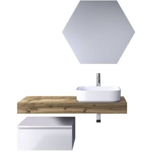 AQA DESIGN Meuble de salle de bain 4 pièces en chêne miel/mélamine blanc - Publicité AQA DESIGN Meuble de salle de bain 4 pièces en chêne miel/mélamine blanc - Publicité