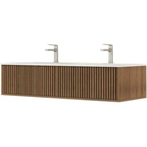 Home Maison Meuble de salle de bain suspendu avec façade crantée et vasque - Publicité Home Maison Meuble de salle de bain suspendu avec façade crantée et vasque - Publicité