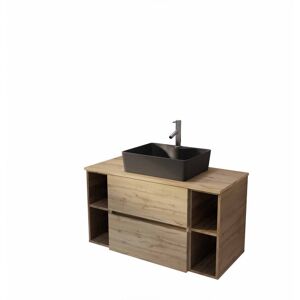 AURLANE Meuble de salle de bains effet bois marron 46x100x56cm - Publicité AURLANE Meuble de salle de bains effet bois marron 46x100x56cm - Publicité