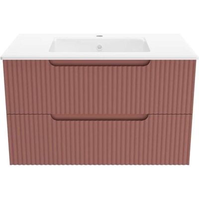 Aurlane - Meuble de Salle de Bain 80cm Terracotta - Tiroirs MDF Ondulés - Lavabo Encastré - Publicité Aurlane - Meuble de Salle de Bain 80cm Terracotta - Tiroirs MDF Ondulés - Lavabo Encastré - Publicité